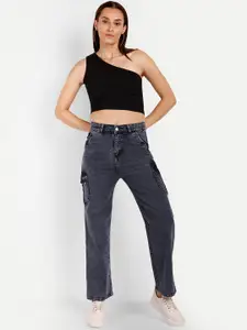 Next One Women Smart Wide Leg High-Rise Clean Look Stretchable Cargo Jeans