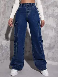 Next One Women Smart Wide Leg High-Rise Clean Look Stretchable Cargo Jeans