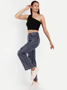 Next One Women Smart Wide Leg High-Rise Clean Look Stretchable Cargo Jeans