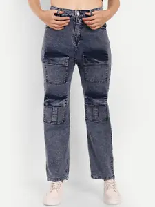 Next One Women Smart Wide Leg High-Rise Clean Look Stretchable Cargo Jeans