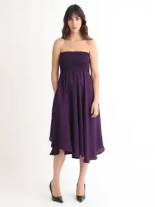 RAREISM Strapless Smocked Fit & Flare Gathered or Pleated Midi Dress