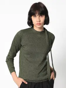 RAREISM Round Neck Acrylic Tie up Shimmer Sweater