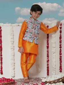 JBN Creation Boys Mandarin Collar Straight Kurta & Pyjamas With Nehru Jacket