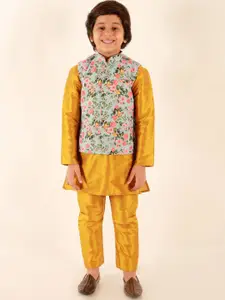 JBN Creation Boys Mandarin Collar Straight Kurta & Pyjamas With Nehru Jacket