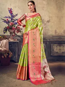 Sangria Green Floral Woven Design Zari Kanjeevaram Saree