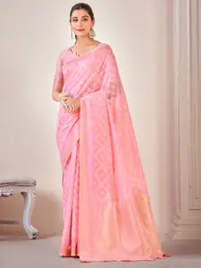 Sangria Pink Ethnic Motifs Woven Design Zari Banarasi Sarees