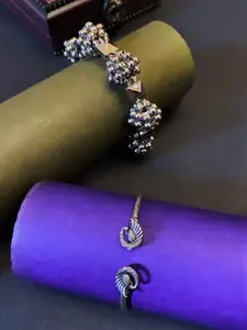 ATIBELLE Set Of 2 Silver-Plated & Peacock Shaped Adjustable Bangles