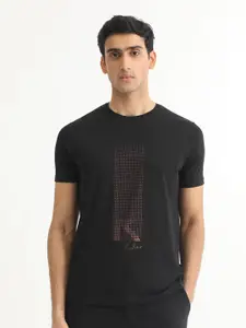 RARE RABBIT Men Dotter-1 Abstract Printed Round Neck Slim Fit Cotton T-Shirt