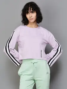 Kappa Striped Pure Cotton Crop Sports Pullover Sweatshirt