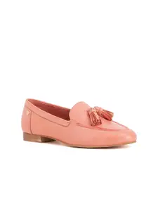 Peach Flores Women Solid Leather Loafers