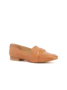 Peach Flores Women Solid Leather Loafers