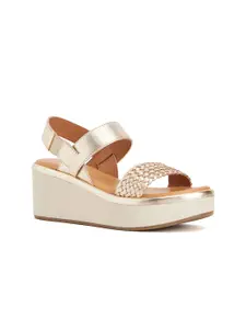 Peach Flores Textured Leather Wedge Heels