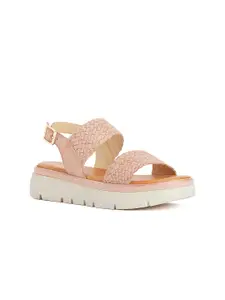 Peach Flores Women Textured Leather Wedge Heels