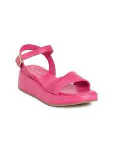 Peach Flores Leather Wedge Heels