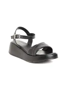 Peach Flores Open Toe Leather Flatform Heels