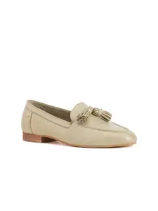 Peach Flores Women Leather Slip-On Loafers