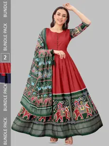 N N ENTERPRISE Set Of 2 Ethnic Motifs Printed Anarkali Ethnic Dress Dupatta