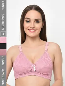 Curvy Love Pack Of 3 Self Design Full Coverage Everyday Bra With All Day Comfort