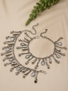 PANASH Set Of 2 Oxidized Silver-Plated Anklets