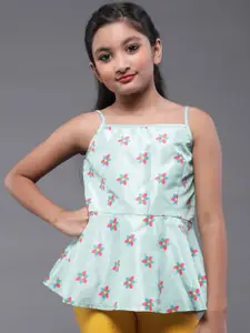 Aks Kids Girls Floral Printed Shoulder Straps Peplum Top
