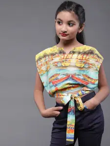 Aks Kids Girls Conversational Printed Extended Sleeves Waist Tie-Ups Regular Top