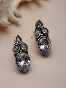 PANASH Silver-Plated Classic Oxidised Studs Earrings