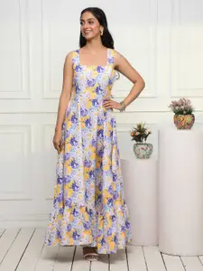 KALINI Floral Printed Square Neck Maxi Dress