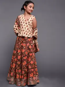 Aks Kids Girls Printed Ready to Wear Pure Cotton Gotta Patti Lehenga & Blouse With Dupatta
