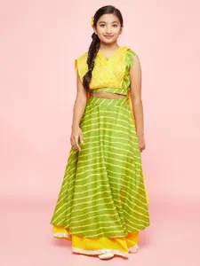 Aks Kids Girls Leheriya Printed Ready to Wear Cotton Lehenga Choli With Dupatta