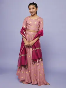 Aks Kids Girls Foil Printed Ready to Wear Lehenga Choli With Dupatta