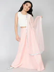 Aks Kids Girls Mirror Work Ready to Wear Cotton Lehenga Choli With Dupatta