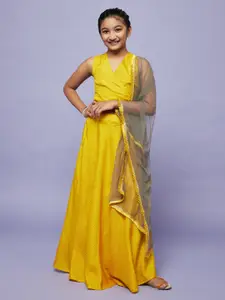 Aks Kids Girls Checked Ready To Wear Lehenga Choli With Net Dupatta