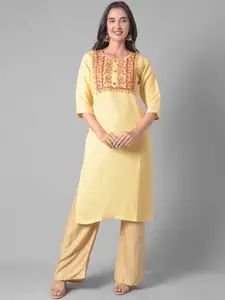 Dollar Missy Ethnic Motifs Embroidered Round Neck Sequined Straight Kurta