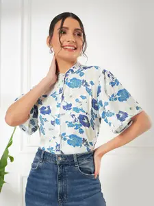 Kibo Standard Floral Printed Band Collar Bell Sleeves Casual Shirt