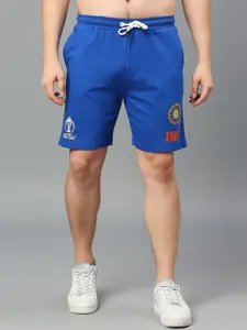 FanCode Men Indian Cricket Team Printed Mid-Rise Cotton Sports Shorts