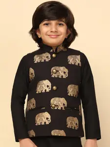 KISAH Boys Foil Animal Printed Regular Fit Nehru Jacket