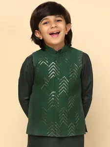 KISAH Boys Sequined Embellished Mandarin Collar Nehru Jackets