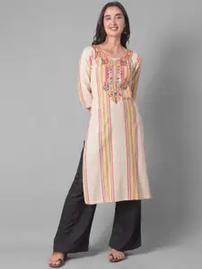 Dollar Missy Striped Round Neck Three-Quarter Sleeve Thread Work Kurta