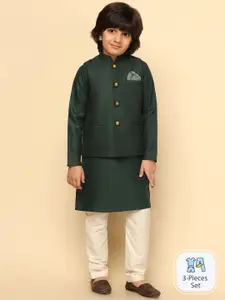 KISAH Boys Floral Printed Regular Fit Kurta Jacket Pyjama Set