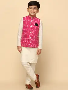 KISAH Boys Mandarin Collar Kurta With Pyjamas & Nehru Jacket