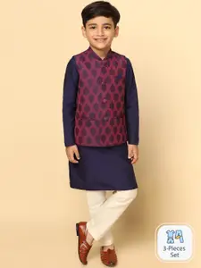 KISAH Boys Mandarin Collar Kurta With Pyjamas & Nehru Jacket