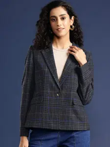 Mast & Harbour Checked Shoulder Padded Single-Breasted Blazer