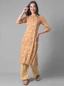 Dollar Missy Floral Printed Mandarin Collar straight Kurta