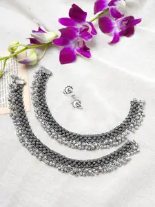 TEEJH Silver-Plated Anklet With Toe Ring