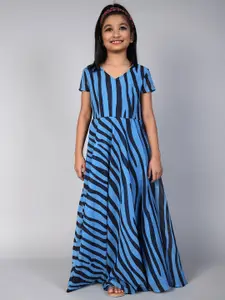 Aks Kids Girls Striped V-Neck Georgette Maxi Dress