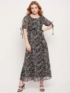 Fashfun Floral Printed Slit Sleeves Tie-Ups Chiffon Maxi Dress