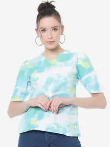 CLEMIRA Tie and Dye Printed V-Neck Regular Top