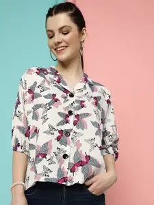 CLEMIRA Floral Printed Cuben Collar Shirt Style Top