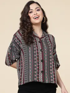 CLEMIRA Ethnic Motifs Printed Crepe Shirt Style Top