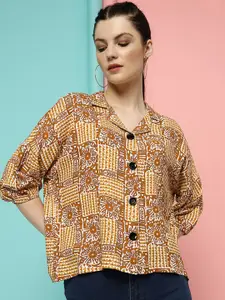 CLEMIRA Geometric Printed Puff Sleeves Shirt Style Top